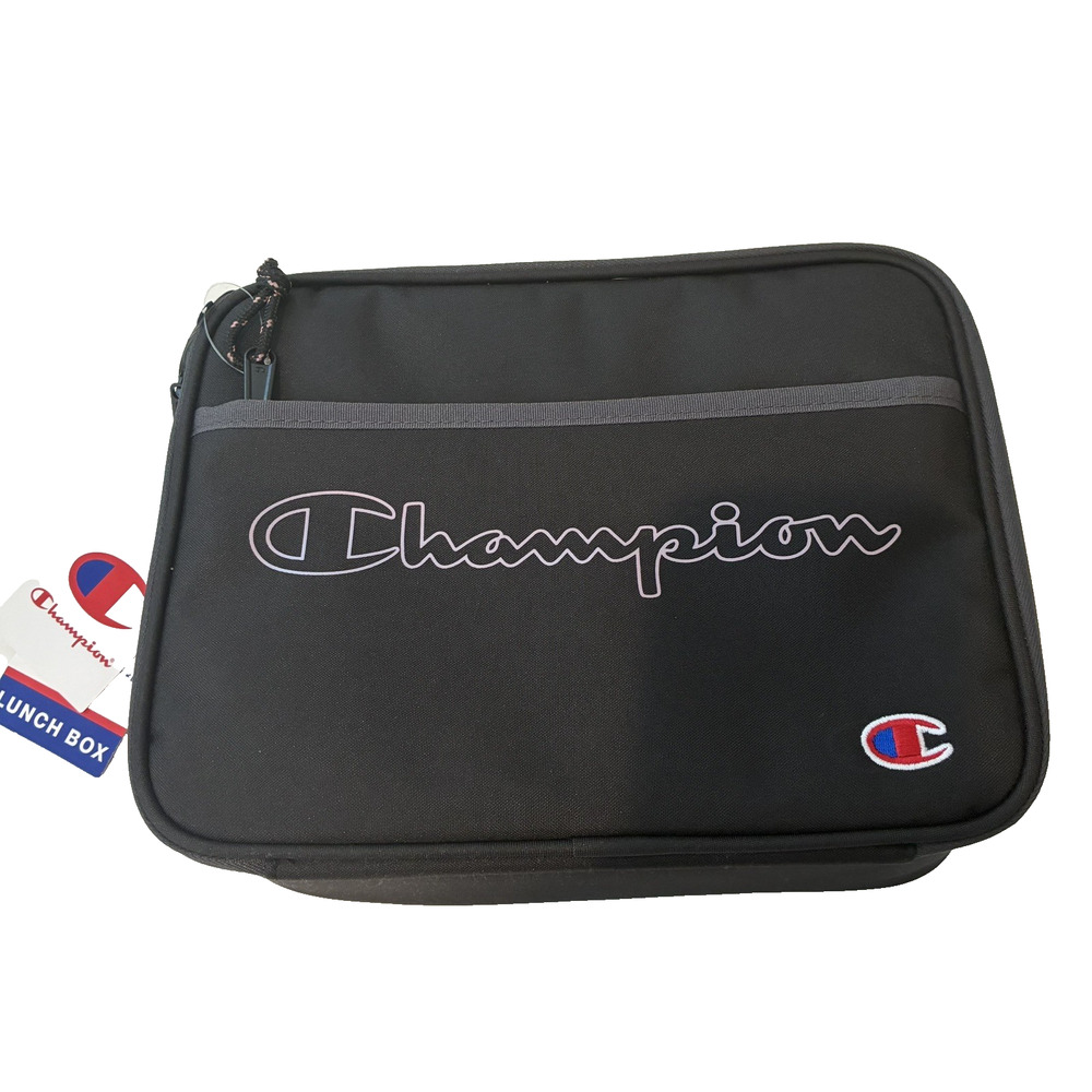 Champion NWT Black Lunch Box w/Pink Logo Built-In Hard Shell Tray